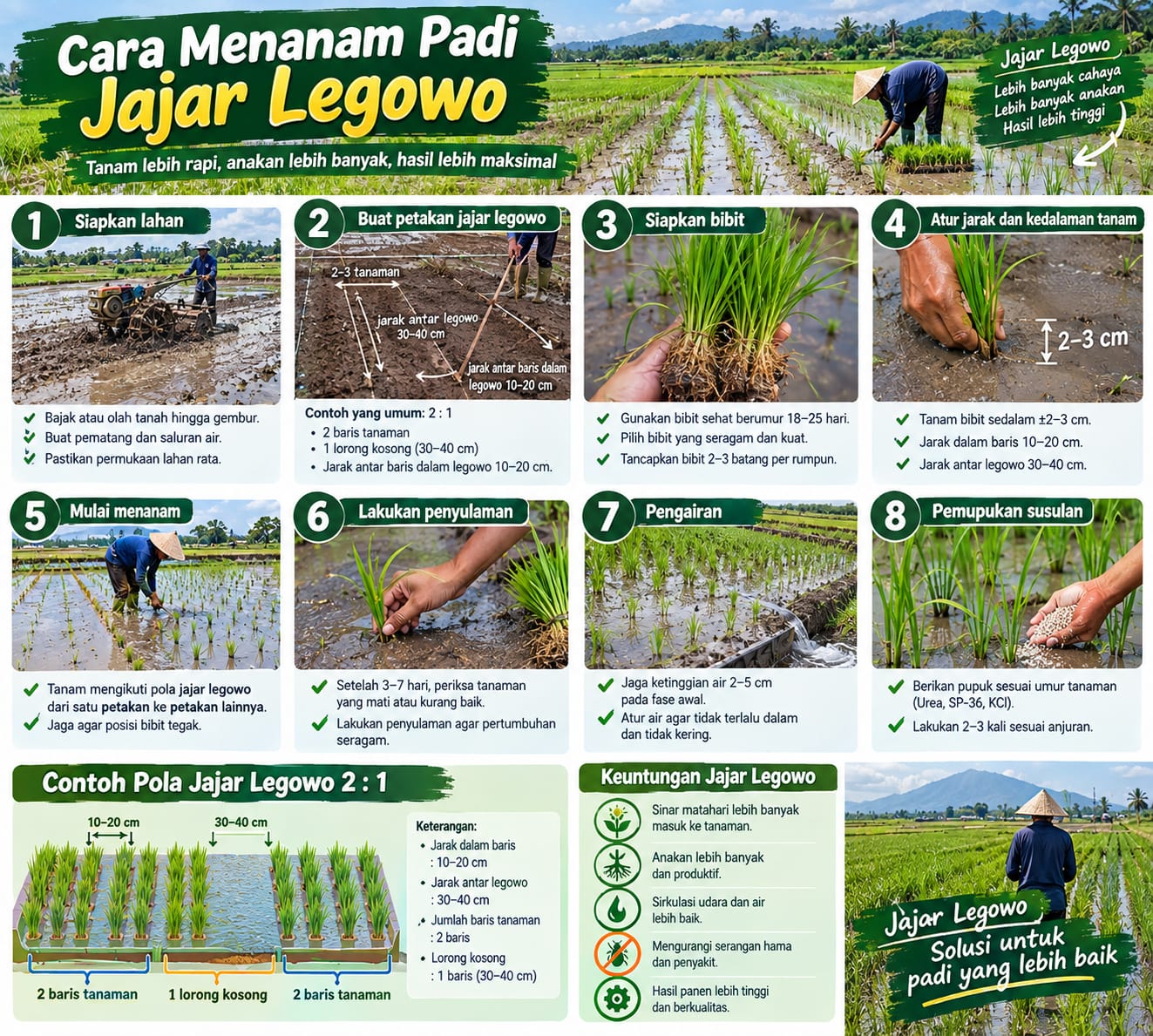 cara menanam padi jajar legowo